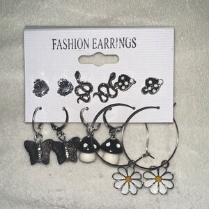 Silver and Black Fashion Earrings Set